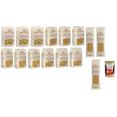 Rummo Längliche Pasta Rummo Pasta BUCATINI - RIGATONI - GNOCCHETTI SARDI - MAFALDOTTE - SEDANI, Italienische Nudeln aus Hartweizengrieß, 15x 500 g Testpaket Original italienisch inkl. Italian Gourmet Polpa 400g 8008343200684