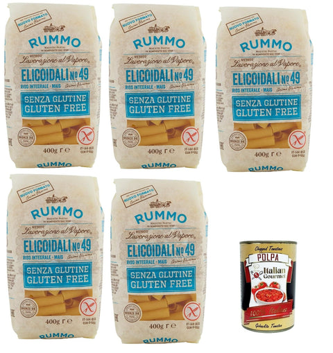 Rummo Längliche Pasta Rummo Pasta Nudeln Glutenfreie Elicoidali N 49, Bronze Gezeichnete gluteinfrei, perfekt für Menschen mit Zöliakie oder Glutenunverträglichkeit, 5x 400 g + Italian Gourmet polpa 400g 8008343880497