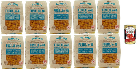 Rummo Längliche Pasta Rummo Pasta Nudeln Glutenfreie Fusilli N° 48, Bronze Gezeichnete gluteinfrei, perfekt für Menschen mit Zöliakie oder Glutenunverträglichkeit, 10x 400 g + Italian Gourmet polpa 400g 8008343880480