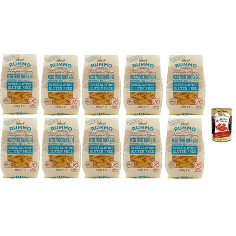 Rummo Längliche Pasta Rummo Pasta Nudeln Glutenfreie Mezze Penne Rigate, Bronze Gezeichnete gluteinfrei, perfekt für Menschen mit Zöliakie oder Glutenunverträglichkeit, 10x 400 g italienisch Original 8008343880282