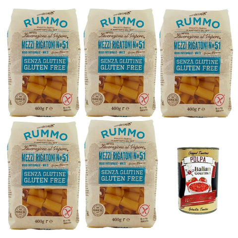 Rummo Pasta Nudeln Glutenfreie Mezzi Rigatoni N° 51 Bronze Gezeichnete gluteinfrei perfekt für Menschen mit Zöliakie oder Glutenunverträglichkeit 5x400 g