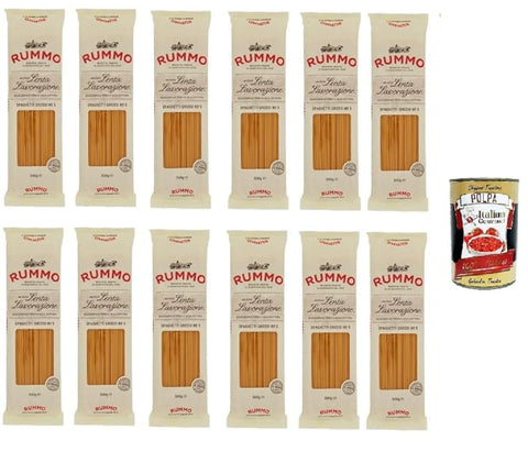 Rummo Längliche Pasta Rummo Spaghetti grossi N. 5 Hartweizengrieß Pasta Italienische Nudeln 12x 500g Packung + Italian Gourmet Polpa di Pomodoro 400g Dose