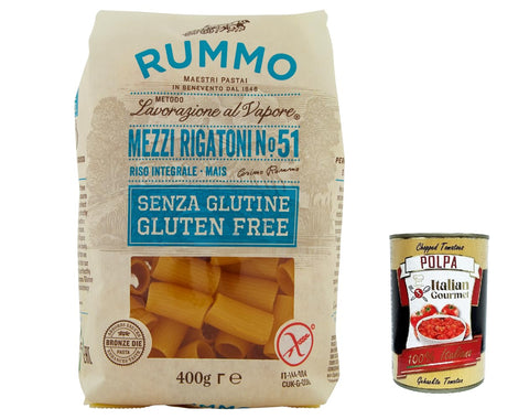 Rummo Nudeln & Pasta 10x Rummo Pasta Mezzi rigatoni n. 51 senza Glutine, gluten free, 100% italienische Pasta nudeln glutenfrei 400g + Italian Gourmet polpa 400g 8008343880510