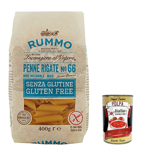 Rummo Nudeln & Pasta 10x Rummo Pasta Penne rigate n. 66 senza Glutine, gluten free, 100% italienische Pasta nudeln glutenfrei 400g + Italian Gourmet polpa 400g 8008343880664