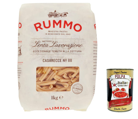 Rummo Nudeln & Pasta 12x Rummo Casarecce N°88 Pasta Lenta Lavorazione Teigwaren aus Hartweizengrieß Bronze-Zeichnung 1kg + Italian Gourmet polpa 400g 8008343230889