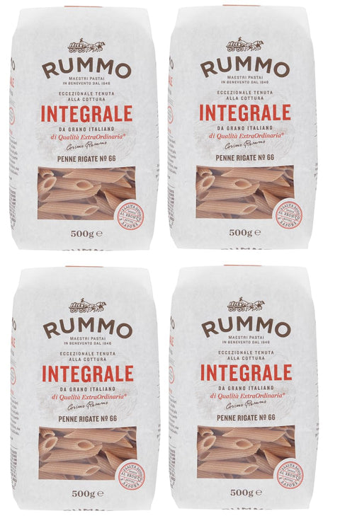 Rummo Nudeln & Pasta 4er-Pack Rummo Pasta Integrale Penne Rigate N°66,Vollkornnudeln Nudeln Vollkorn Italienische Pasta 500g 8008343709668