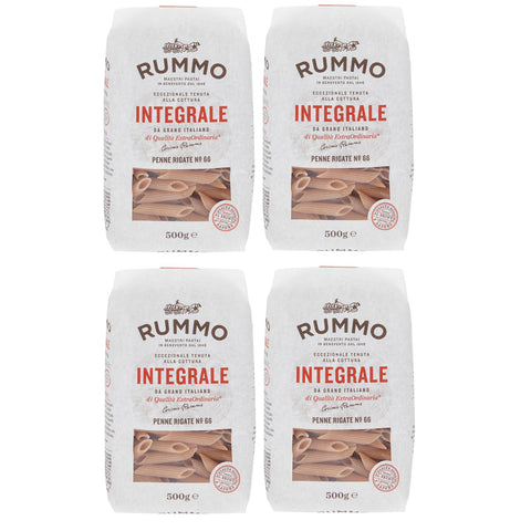 Rummo 4er - Pack Rummo Pasta Integrale Penne Rigate N°66, Vollkornnudeln Nudeln Vollkorn Italienische Pasta 500g Original italienisch