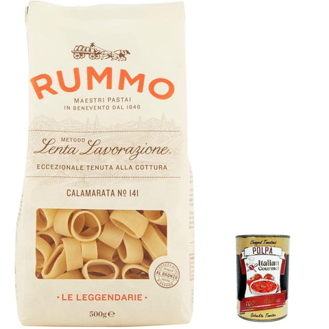 Rummo Calamarata N°141 Pasta Lenta Lavorazione Teigwaren aus Hartweizengrieß Bronze Zeichnung 4x500g Original italienisch