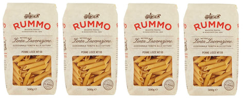 Rummo Nudeln & Pasta 4x Rummo Pasta Penne Lisce n°59 Teigwaren aus Hartweizengrieß Bronzepaste 500g Packung 8008343200592