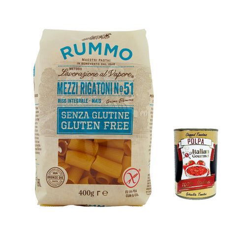 Rummo Pasta Mezzi rigatoni n. 51 senza Glutine gluten free 100% italienische Pasta nudeln glutenfrei 400 g 5x italienisch Original + kostenlos polpa 400 g