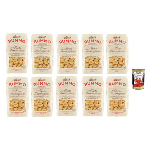 Rummo Le Leggendarie Orecchiette N° 87 Pasta Lenta Lavorazione Teigwaren aus Hartweizengrieß Bronze-Zeichnung 10x500 g italienisch Original + kostenlos polpa 400 g