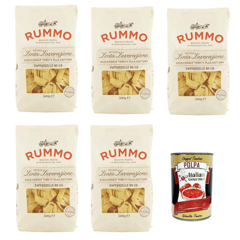 Rummo Pappardelle ? 119 Pasta Lenta Lavorazione Teigwaren aus Hartweizengrieß Bronze-Zeichnung 5x500 g italienisch Original + kostenlos polpa 400 g