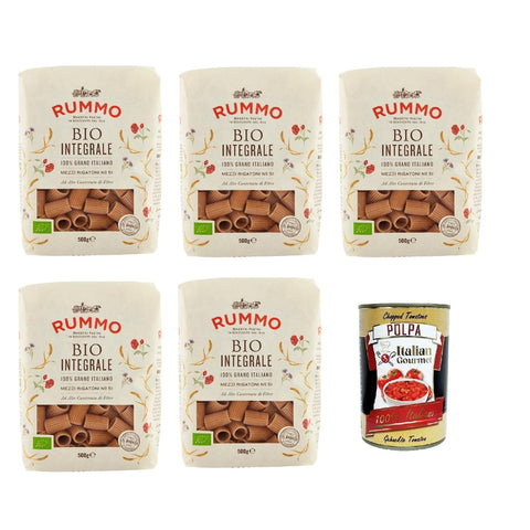 Rummo Pasta Integrale Mezzi Rigatoni N° 51, Vollkornnudeln Nudeln Vollkorn Italienische Pasta 5x500g Original italienisch