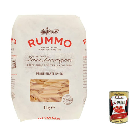 Rummo Nudeln & Pasta Rummo Penne Rigate N. 66 Hartweizengrieß Pasta Italienische Nudeln 1Kg Packung 4x Original italienisch inkl. Italian Gourmet Polpa di Pomodoro 400g Dose 8008343230667