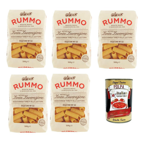 Rummo Nudeln & Pasta Rummo Rigatoni n° 50 Pasta Lenta Lavorazione Teigwaren aus Hartweizengrieß Bronze Zeichnung 5x 500 g italienisch Original 8032804040014