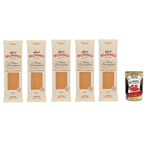 Rummo Nudeln & Pasta Rummo Spaghetti alla chitarra n° 104 Pasta Lenta Lavorazione Teigwaren aus Hartweizengrieß Bronze-Zeichnung 5x 500g Original italienisch inkl. Italian Gourmet Polpa 400g 8008343201049