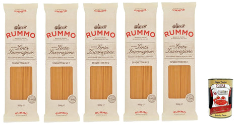 Rummo Nudeln & Pasta Rummo Spaghettini n° 2 Pasta Lenta Lavorazione Teigwaren aus Hartweizengrieß Bronze-Zeichnung 5x 500g + Italian Gourmet polpa 400g 8008343200028