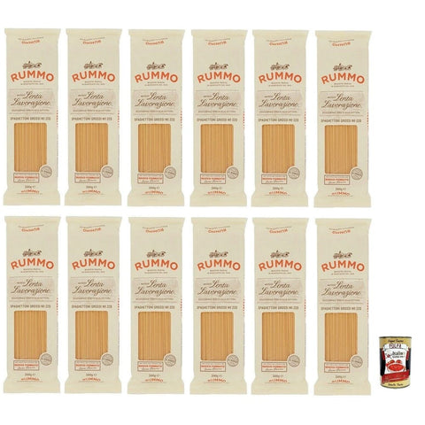 Rummo Nudeln & Pasta Rummo Spaghettoni Grossi N°220 Pasta Lenta Lavorazione Teigwaren aus Hartweizengrieß Bronze-Zeichnung 500g 12x Original italienisch inkl. Italian Gourmet Polpa di Pomodoro 400g Dose 8008343202206