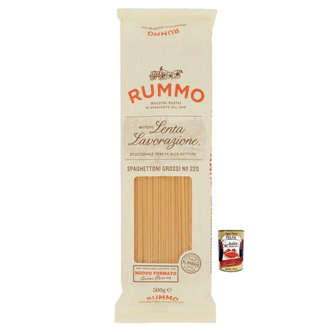 Rummo Spaghettoni Grossi N°220 Pasta Lenta Lavorazione Teigwaren aus Hartweizengrieß Bronze Zeichnung 500g italienisch Original