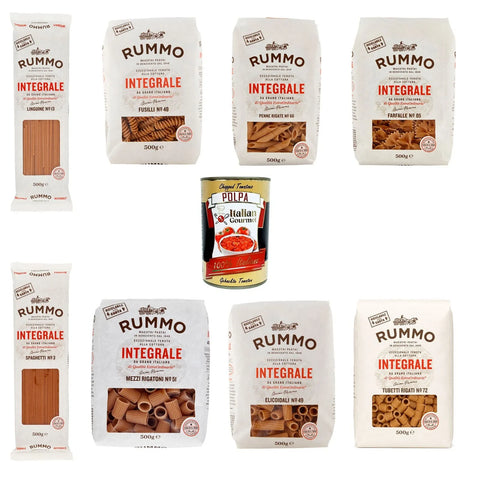 Rummo Nudeln & Pasta Rummo Testpaket Pasta Integrale, Vollkornnudeln Nudeln Vollkorn Italienische Pasta 8x500 g Original + kostenlos polpa 400 g 8008343700511