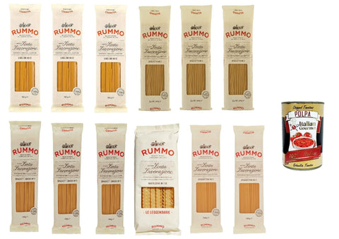 Rummo Nudeln & Pasta Testpaket Rummo Spaghettini Spaghetti Linguine Mafaldine Hartweizengrieß Pasta Italienische Nudeln 12x 500g Packung + Italian Gourmet Polpa di Pomodoro 400g Dose 8008343200066
