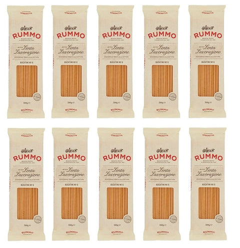 Rummo Pasta 10x Rummo Bucatini N°6 Pasta Lenta Lavorazione Teigwaren aus Hartweizengrieß Bronze-Zeichnung 500g 8008343200066