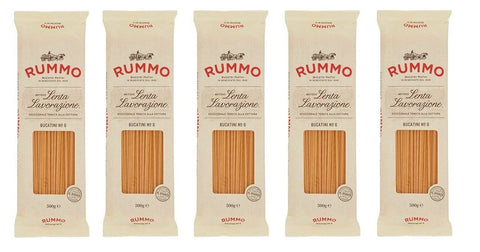Rummo Pasta 5x Rummo Bucatini N°6 Pasta Lenta Lavorazione Teigwaren aus Hartweizengrieß Bronze-Zeichnung 500g 8008343200066