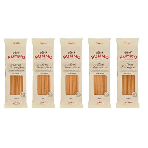 Rummo Bucatini N°6 Pasta Lenta Lavorazione Teigwaren aus Hartweizengrieß Bronze Zeichnung 5x500g Original italienisch