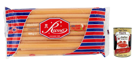 Russo Kurze Pasta Russo Candele N°73 Hartweizengrieß Pasta,100% Italienischer Weizen,500g-Packung + Italian Gourmet Polpa di Pomodoro 400g Dose 8000139923449