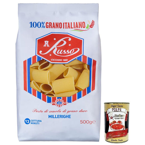 Russo Millerighe N°26 Hartweizengrieß Pasta, 100% Italienischer Weizen, Packung 1x500g Original italienisch