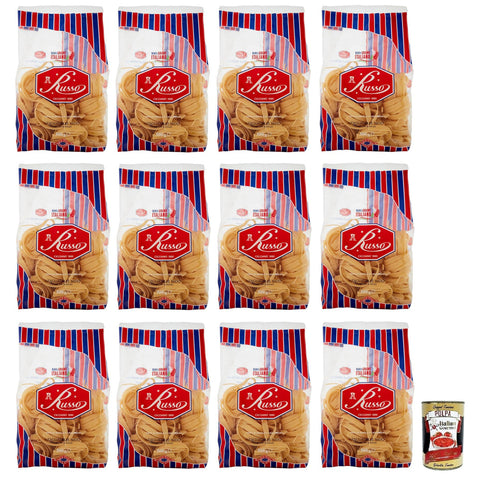 Russo Tagliatelle Nido N°111 Hartweizengrieß Pasta 100% Italienischer Weizen -Packung 500 g 12x italienisch Original + kostenlos Polpa di Pomodoro 400 g Dose