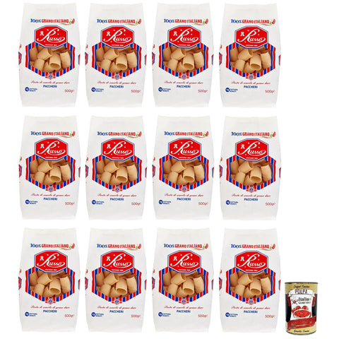 Russo Paccheri N°26 Hartweizengrieß Pasta, 100% Italienischer Weizen, Packung 12x500g Original italienisch