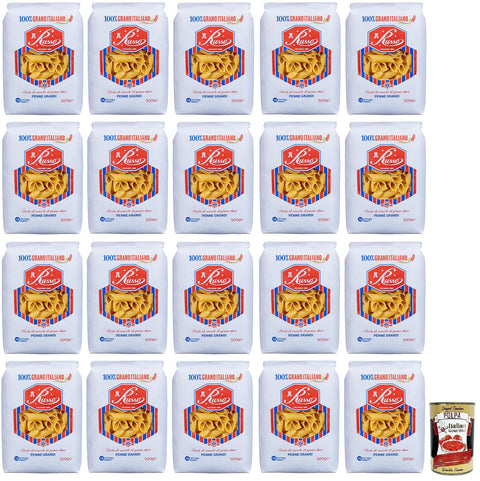 Russo Nudeln & Pasta 20x Russo Penne Grandi N°32 Hartweizengrieß Pasta,100% Italienischer Weizen,500g-Packung + Italian Gourmet Polpa di Pomodoro 400g Dose 8000139922442
