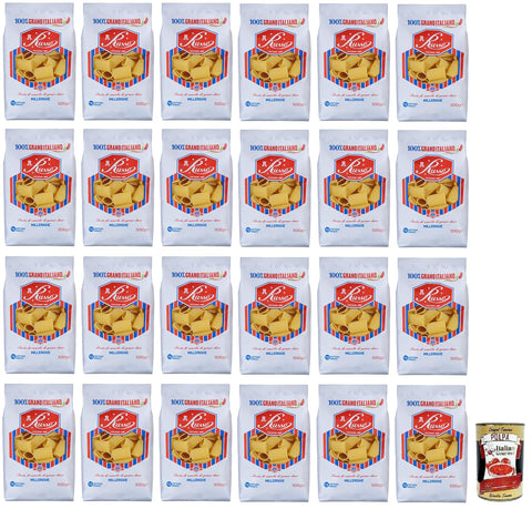 Russo Nudeln & Pasta 24x Russo Millerighe N°26 Hartweizengrieß Pasta,100% Italienischer Weizen,500g-Packung + Italian Gourmet Polpa di Pomodoro 400g Dose 8000139922923