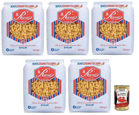 Russo Nudeln & Pasta 5x Russo Ditalini N°112 Hartweizengrieß Pasta,100% Italienischer Weizen,500g-Packung + Italian Gourmet Polpa di Pomodoro 400g Dose 8000139922688
