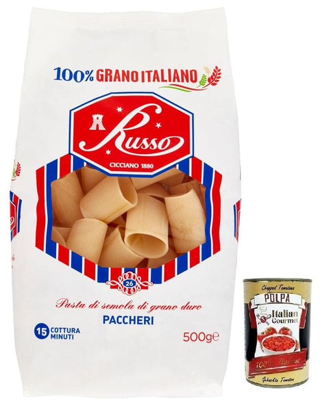 Russo Paccheri N°26 Hartweizengrieß Pasta 100% Weizen Packung 500g italienisch Original