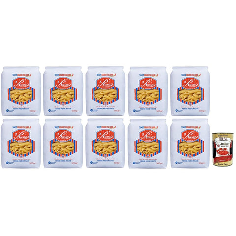 Russo Nudeln & Pasta Russo Penne Medie Rigate N°123 Hartweizengrieß Pasta,100% Italienischer Weizen,500g-Packung 10x Original italienisch inkl. Italian Gourmet Polpa di Pomodoro 400g Dose 8000139922749