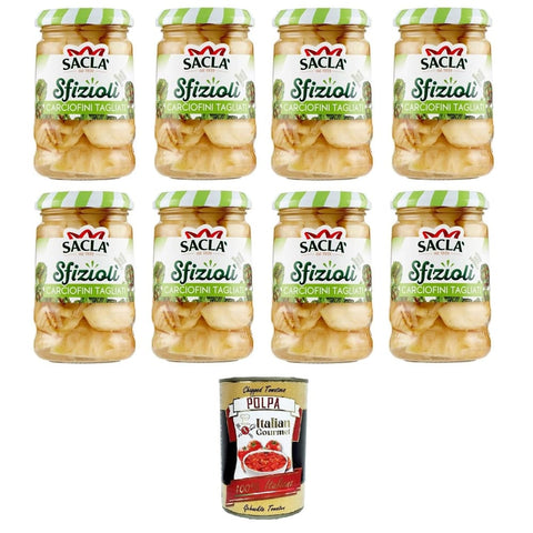 Saclà Artischocken Saclà Sfiziolì Carciofini Tagliati Geschnittene Artischocken 8x205 g Original italienisch inkl. Italian Gourmet Polpa 400g 8032804040014