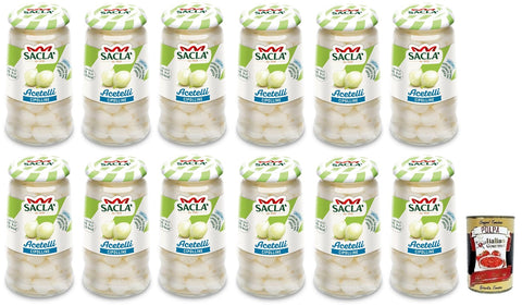 Saclà Gemüse 12x Saclà,Acetelli,Cipolline All'Aceto di Vino,Zwiebeln in Weinessig,ideal für Aperitifs,Vorspeisen und Salate,Glas 300g + Italian Gourmet Polpa di Pomodoro 400g Dose 8001060001503