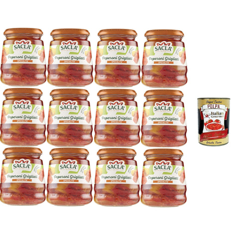 Saclà Saclà,Peperoni Grigliati, gegrillte Gurken, gegrillte Paprika, ideal für Vorspeisen, Beilagen und für Ihre Zubereitungen,12x290 gr italienisch Original