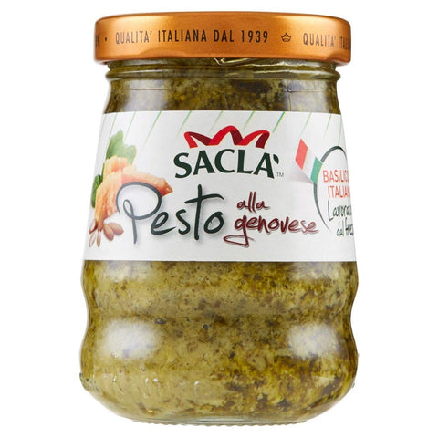 Sacla Pesto 6x Saclà Pesto alla Genovese mit Basilikum 90g aus italien Sauce pasta sauce Kochsaucen