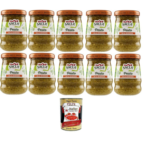 Saclà Pesto Saclà genuesisches Pesto, Gewürz für Pasta und zur Bereicherung Ihrer Gerichte, mit frischem italienischen Basilikum, Glas, 10x90 g italienisch Original 8032804040014