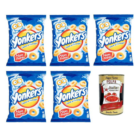 Saiwa Yonkers Snack al Formaggio Knusprige Maisringe mit Käsegeschmack Nicht Frittierte Käse Snacks Beutel 5x 100g italienisch Original