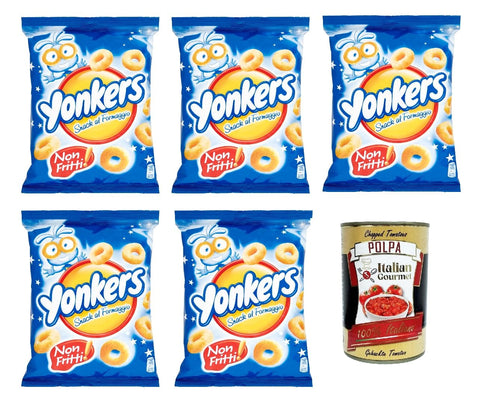 Saiwa Yonkers Snack al Formaggio Knusprige Maisringe mit Käsegeschmack Nicht Frittierte Käse Snacks Beutel 5x 100g italienisch Original