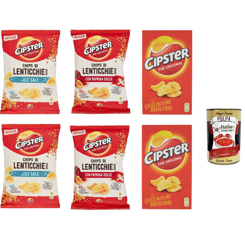 Saiwa Cipster Testpaket original, Cipster di Lenticchie Rosse al sale, paprika, Ikonische Form und knuspriger Geschmack 6x80 g italienisch Pastasauce + kostenlos