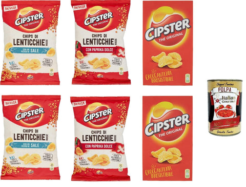 Saiwa Cipster Testpaket original, Cipster di Lenticchie Rosse al sale, paprika, Ikonische Form und knuspriger Geschmack 6x80 g italienisch Pastasauce + gratis