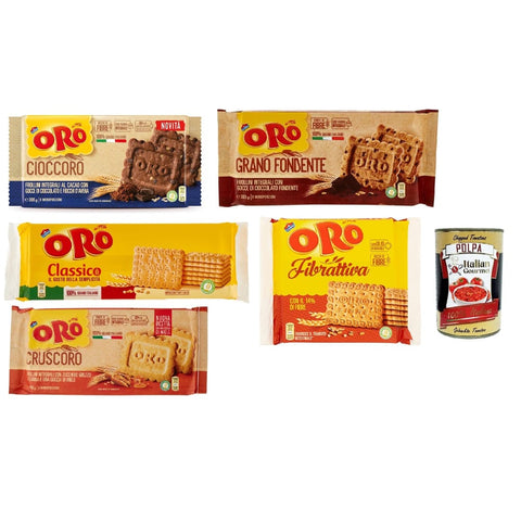 Saiwa Snack Kuchen & Backwaren Oro Saiwa Testpaket, Classico - Grano fondente - Fibrattiva - Cruscoro - Cioccoro, Shortbread kekse, cookies mit 100 % italienischer Weizen, 5 stuck Original + 7622201691042