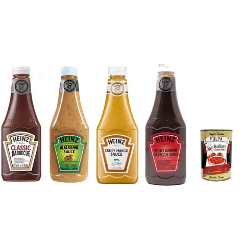 Salsa Heinz Testpaket Barbequesaucen Salsa Heinz Testpaket Sauce Flasche 4x 875ml Sauce -Chips Gewürz Original italienisch inkl. Italian Gourmet Polpa 400g 5000157140715