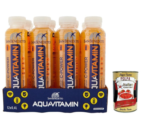 San Benedetto Aromatisiertes Wasser San Benedetto Aquavitamin C-Power 12x 400 ml, Wasser mit Orangengeschmack, orange flavored water + Italian Gourmet polpa 400g 8001620015391
