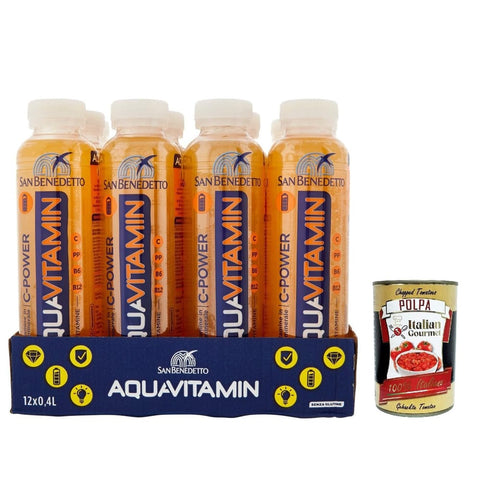 San Benedetto Aromatisiertes Wasser San Benedetto Aquavitamin C-Power Wasser mit Orangengeschmack orange flavored water 12x400 ml italienisch Original Pastasauce + kostenlos polpa 400 g 8001620015391